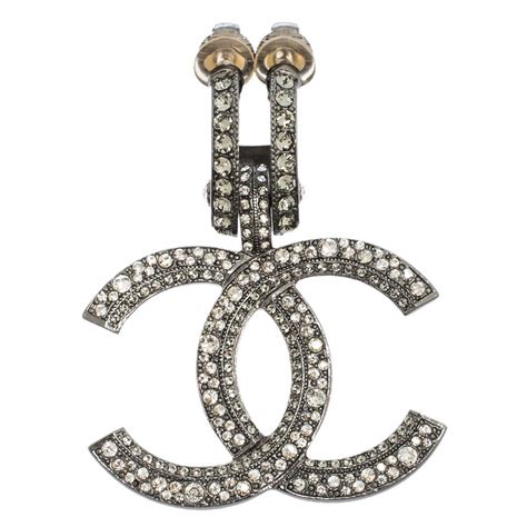 chanel gunmetal earrings|chanel ring earrings.